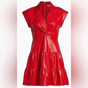 Alice + Olivia Mila Faux Leather Women's Dress Bight Red Minidress Size 12 NEW